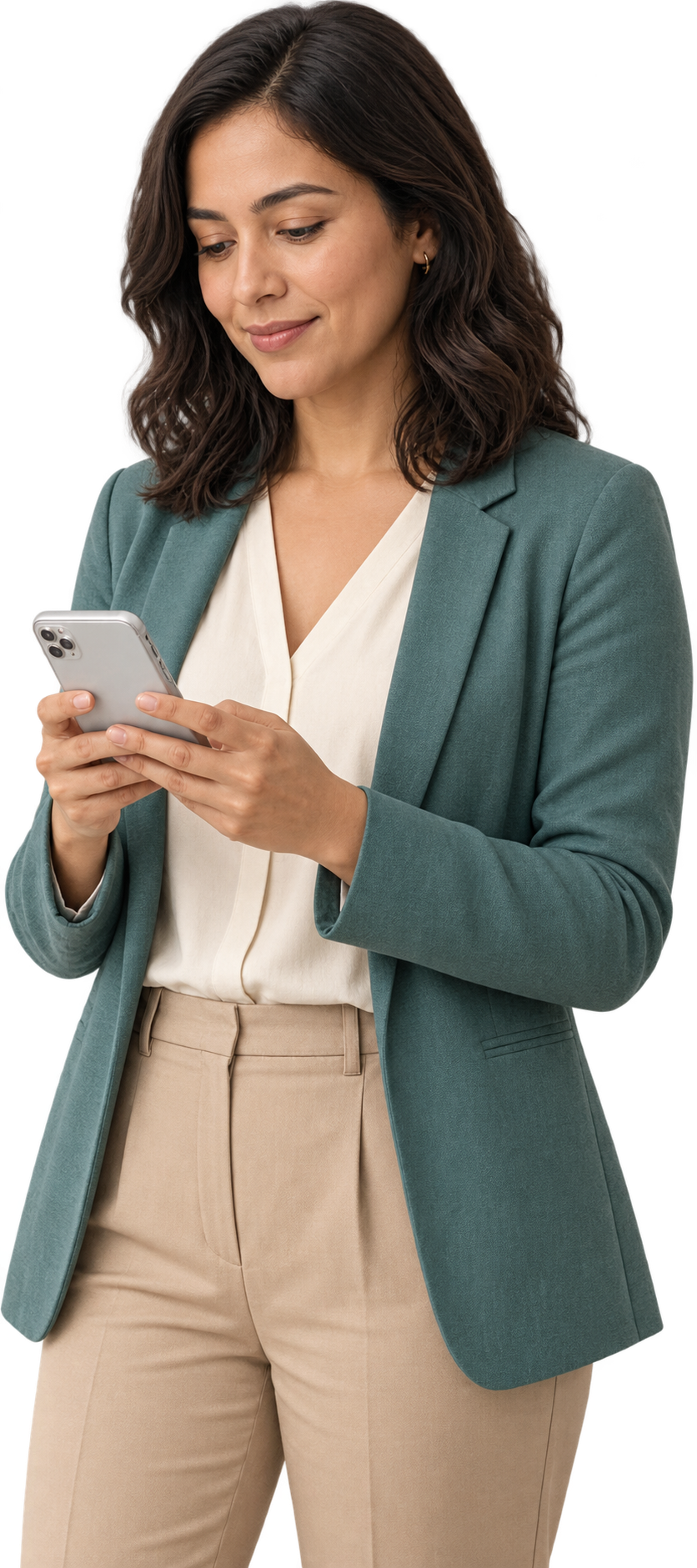 Mujer consultando opciones de préstamo en Amaze